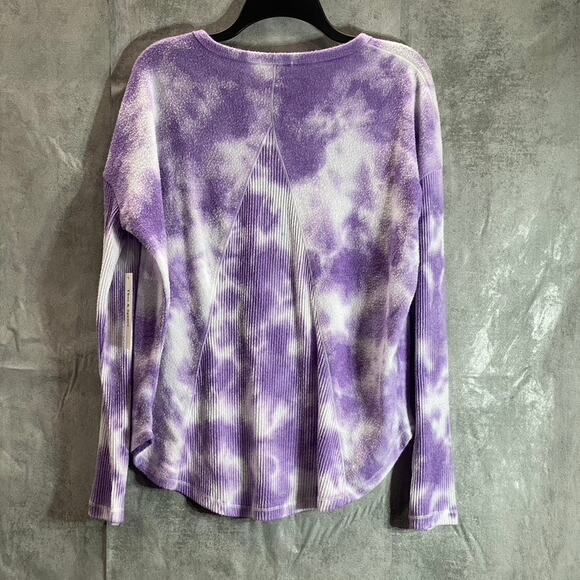 THEO & SPENCE Women's Purple Tie-Dye Crewneck Long Sleeve Hi-Low Hem Top SZ L - Picture 1 of 8
